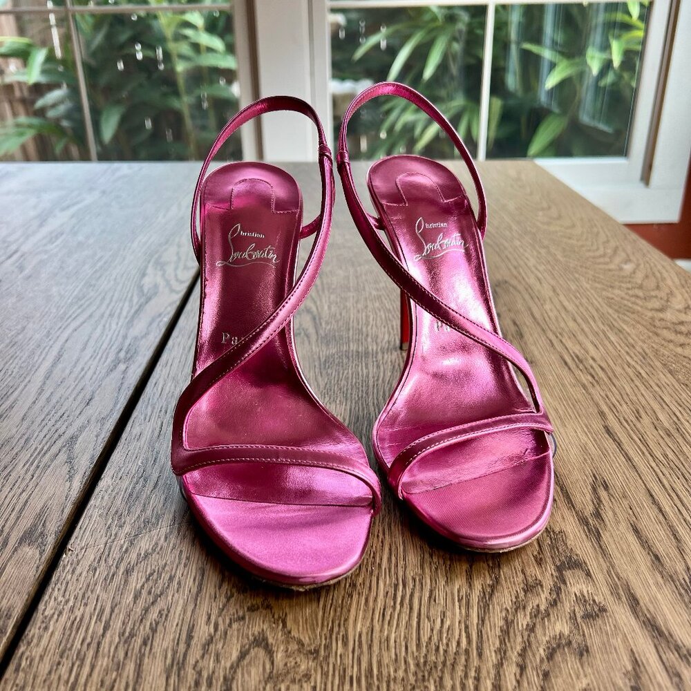 CHRISTIAN LOUBOUTIN Rosalie 100mm Glam Pink Leather Stiletto Sandal EU Size 42